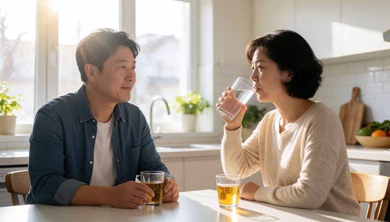 물을 마시며 컨디션을 회복하려는 모습
