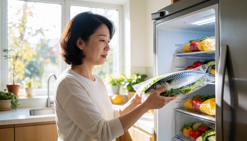 신선한 생선을 냉장 보관하는 모습
