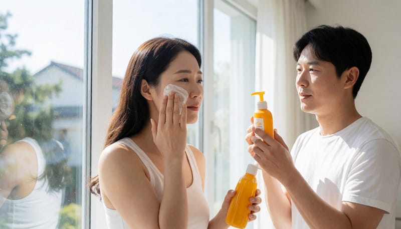 자외선 차단제를 바르는 여성