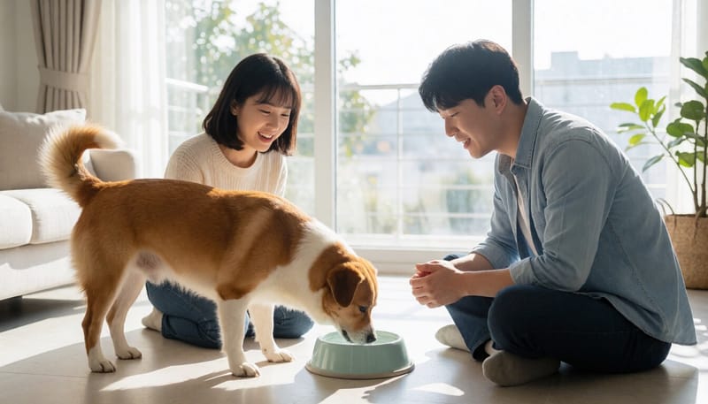 집에서 물을 많이 마시는 반려견