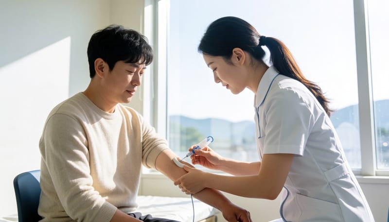 병원에서 혈액검사를 받고 있는 환자
