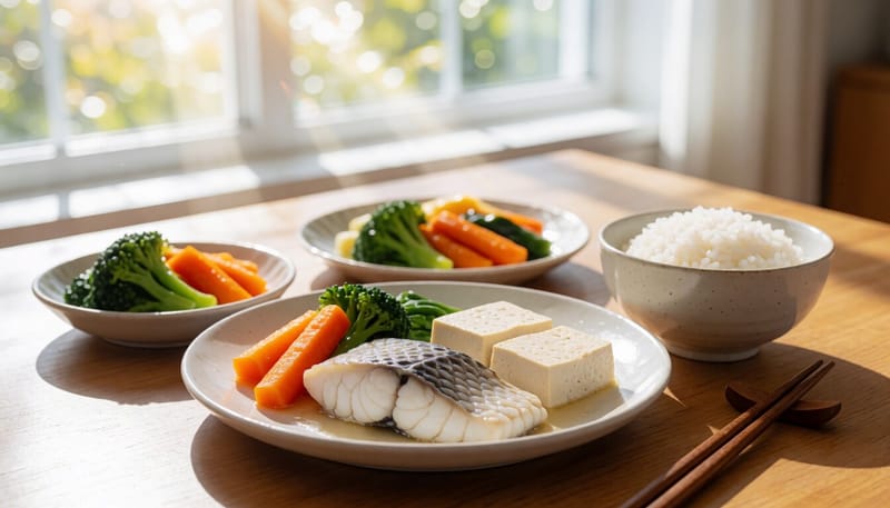 저지방 생선과 두부 위주로 차려진 소화 쉬운 식단