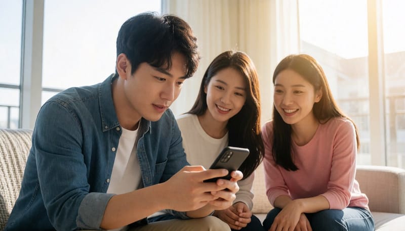 거북목 자세로 스마트폰을 보고 있는 모습