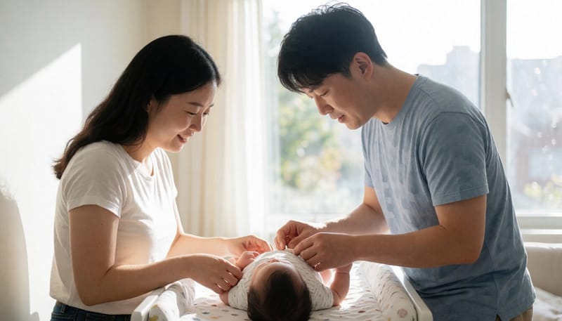 기저귀를 갈아주는 보호자의 손