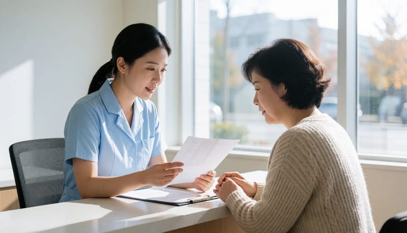 수액 비용을 상담하는 간호사와 환자