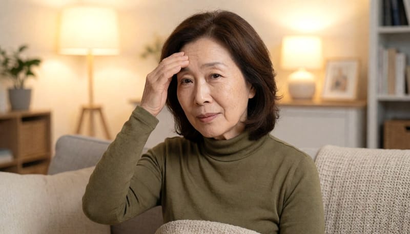 독감 주사를 맞은 뒤 집에서 몸살과 미열로 쉬고 있는 여성