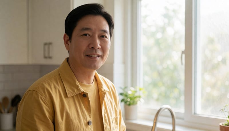 아침에 뒷목을 짚고 두통을 느끼는 남성