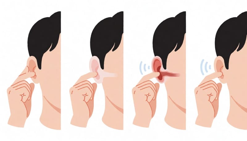 외이도염 증상이 단계별로 진행되는 모습을 보여주는 그림