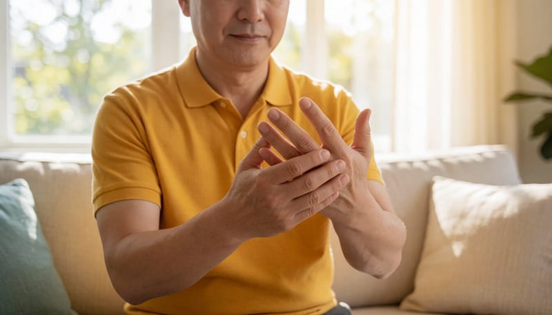 손과 손목을 스스로 마사지하는 모습
