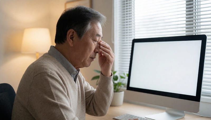 건조한 실내에서 눈을 비비는 남성의 모습