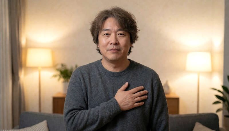 가슴 한쪽을 움켜잡고 통증을 느끼는 남성의 모습