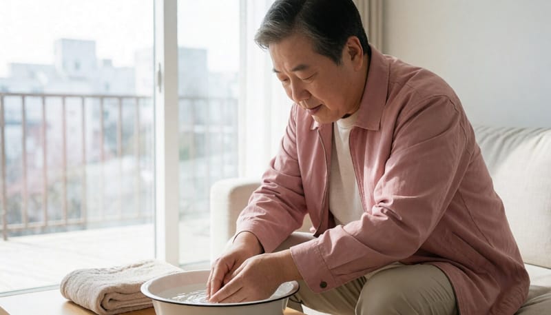 미온수에 손을 담가 서서히 녹이는 모습