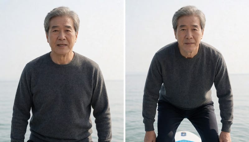 다리를 편 자세와 무릎을 굽힌 자세의 균형 비교 그림