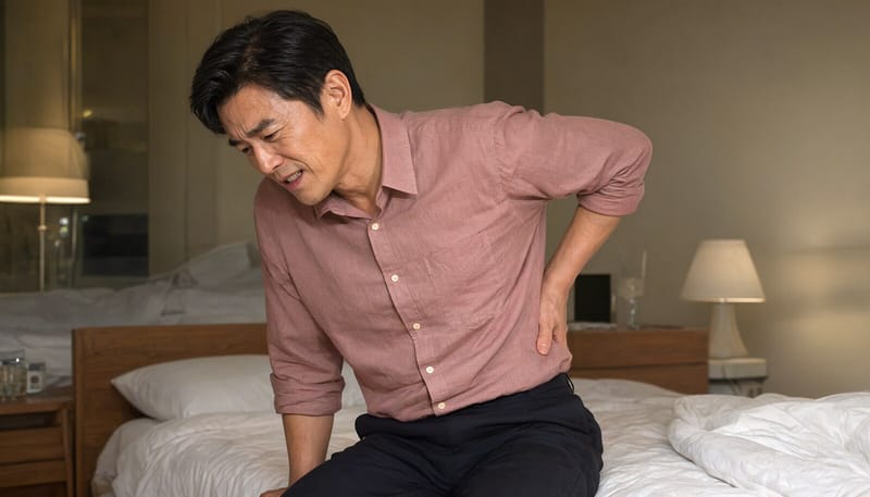 한밤중 옆구리 통증으로 몸을 웅크린 남성