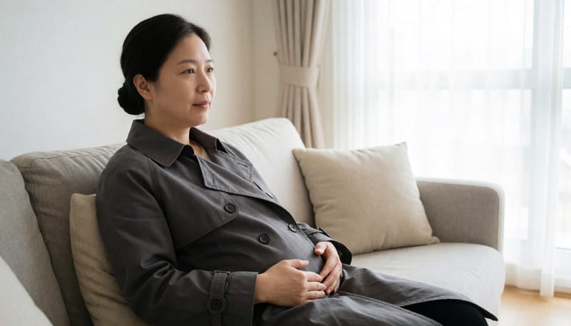 시술 후 집에서 휴식을 취하는 임신부의 모습