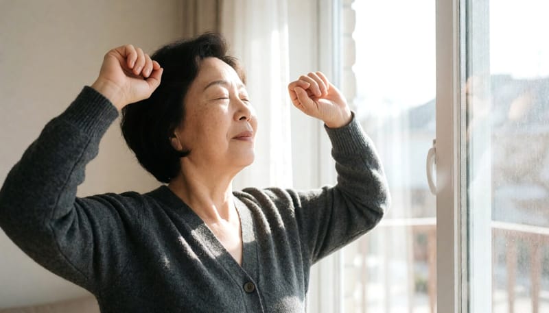 스트레칭과 호흡으로 휴식을 취하는 모습