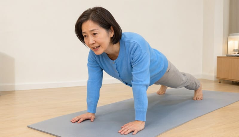 플랭크 자세에서 엉덩이가 처져 허리에 부담이 가는 모습
