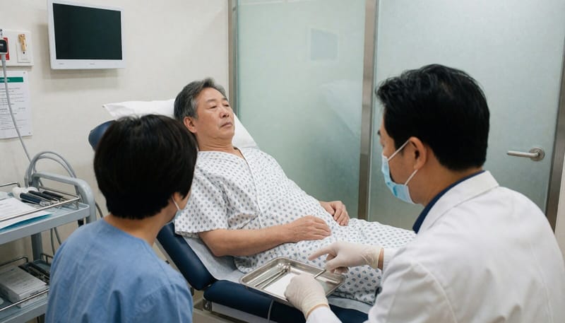 비뇨의학과 진료실에서 수술 방법을 상담받는 환자