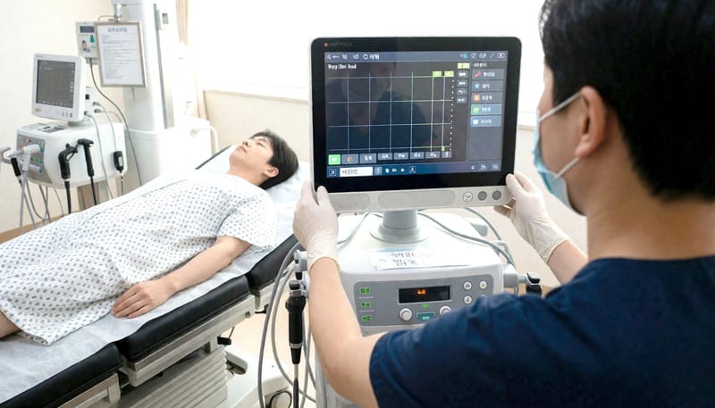 위 내시경 검사를 받는 환자와 의료진의 모습