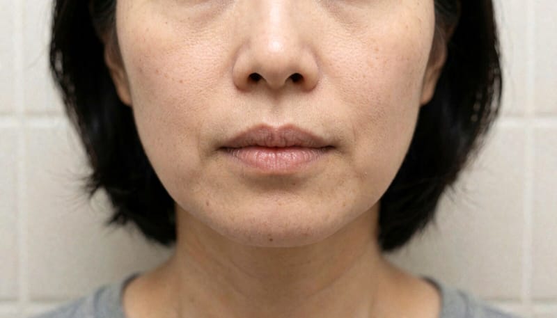 혀 중앙 부분에 혀클리너를 대는 모습