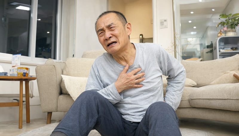 갑자기 가슴과 등에 찢어지는 듯한 통증을 느끼며 고통스러워하는 남성