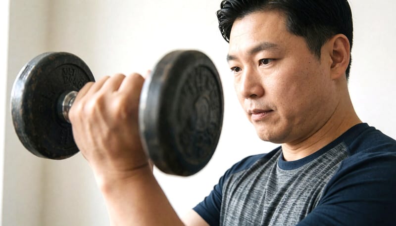 집에서 근력운동을 하는 남성