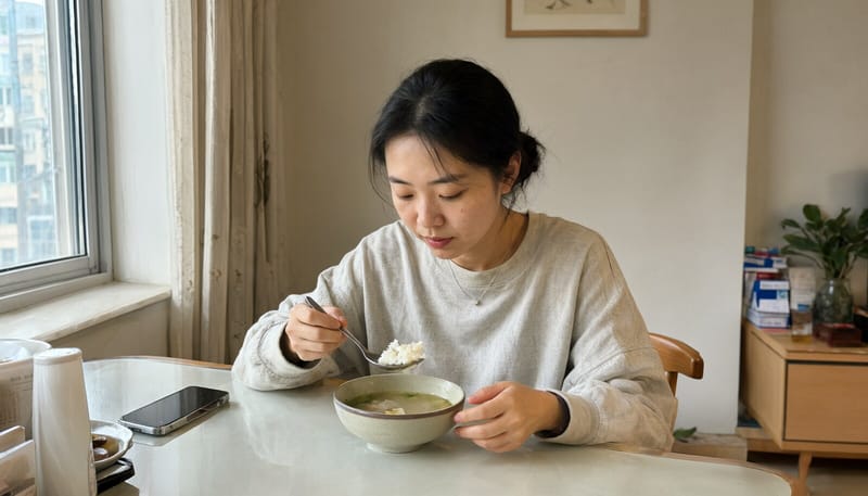천천히 식사하는 여성의 모습