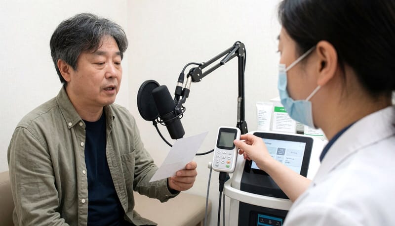 언어치료실에서 발음 훈련을 받는 모습