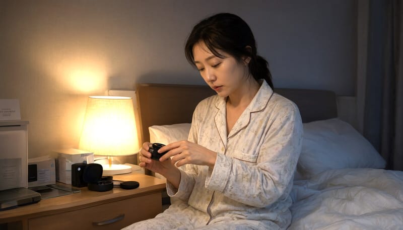 밤에 드림렌즈를 착용하려는 여성의 모습