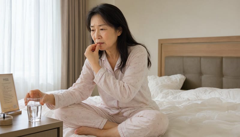 아침에 일어나 입안이 마르고 갈증을 느끼는 고령 여성