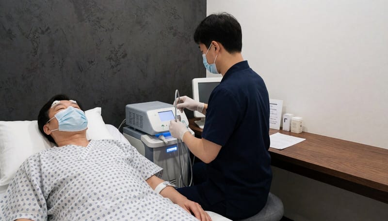 수면다원검사를 받으며 각종 센서를 부착한 모습