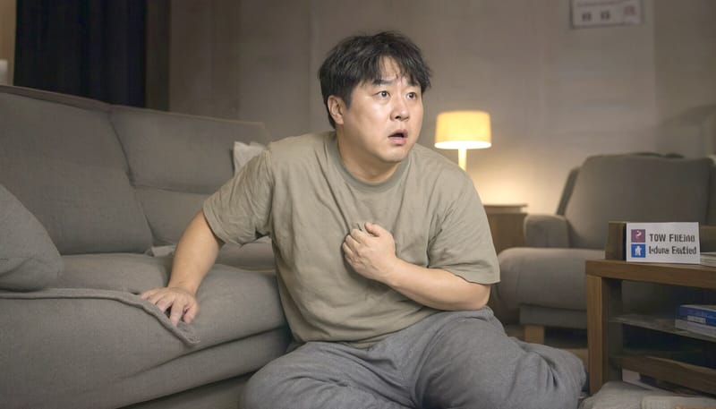 밤에 집에서 갑자기 가슴 답답함과 불안감을 느끼는 남성