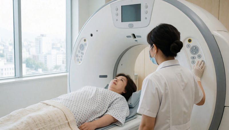 폐 CT 혈관조영술 검사를 받는 환자