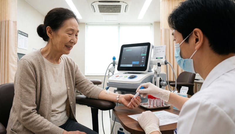 정기 혈액 검사를 받는 환자의 모습