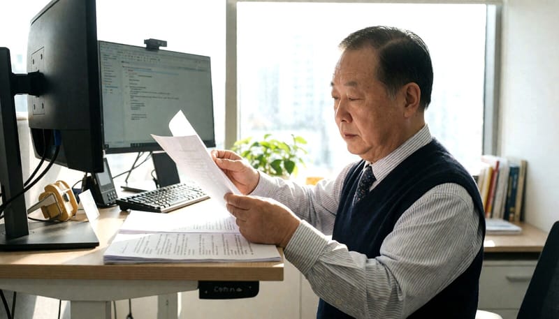 서서 일하며 활동량을 늘리는 중년 남성